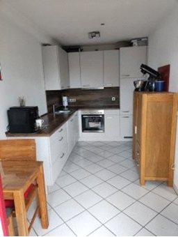 Einbauküche (neu) mit allen Elektrogeräten (Kühl-Gefrierkombi, Spülmaschine, Dunstabzug, Kochfeld, Herdplatte) ebenfalls mit Zugang zum Südbalkon Küche