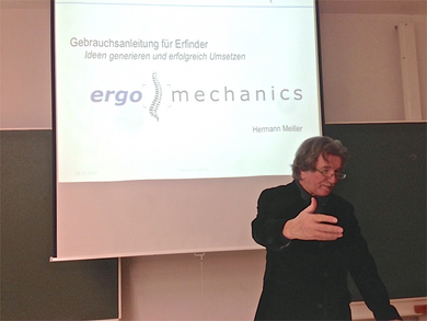 „Gebrauchsanleitung für Erfinder – Ideen generieren und erfolgreich umsetzen“ lautete der Vortrag, den Hermann Meiller am 28. November vor interessierten Studierenden in den Räumen der Fakultät Elektro- und Informationstechnik auf Einladung von P