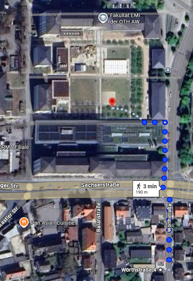 Weg zur Hochschule (zu Fuß)