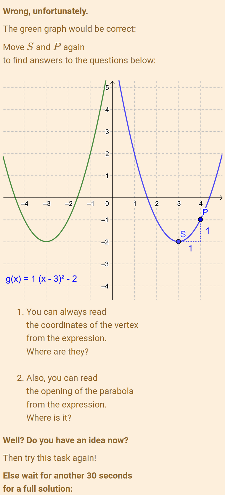 Feedback zur Beispielaufgabe mit Graphen aus GeoGebra Feedback zur Beispielaufgabe mit Graphen aus GeoGebra