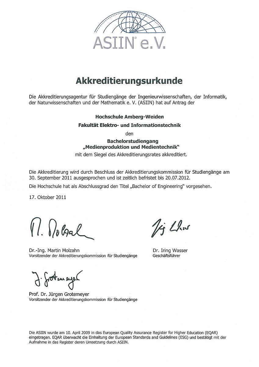 Akkreditierung der Medien-Studiengänge