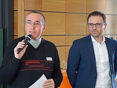 Norbert Weig, Gründer von fotopuzzle.de, und Prof. Dr. Marco Nirschl, Lehrgebiet E-Commerce Management, führten durch den Abend.