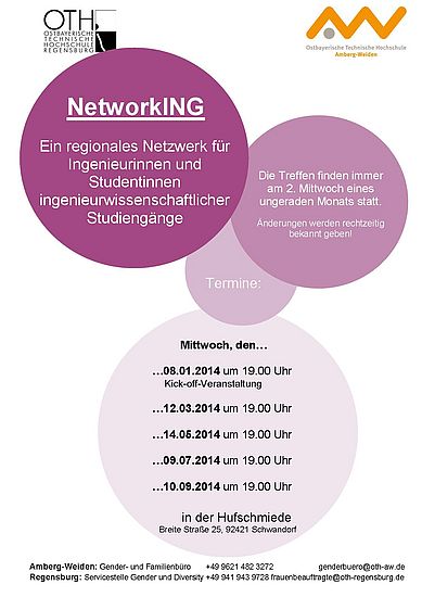 NetworkING, das regionale Netzwerk von Ingenieurinnen und Studentinnen ingenieurwissenschaftlicher Studiengänge wächst. Und so trafen sich am 08. Januar 2014 erstmals auf Einladung der Ostbayerischen Technischen Hochschule Amberg-Weiden und Regensburg S