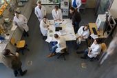 Blick von oben auf die Laboranten des Labors Verfahrenstechnik 
