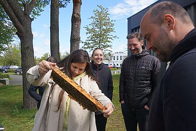 Beim Kennenlernen konnten die interessierten Hochschulangehörigen die Bienen ganz genau unter die Lupe nehmen