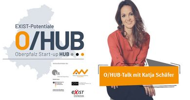 Eine Präsentationsfolie mit dem Logo des O/HUBs und Bild der Referentin Katja Schäfer