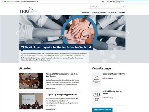 Bildschrimfoto neue TRIO-Internetseite