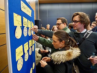 Die TeilnehmerInnen stimmen über die Barcamp-Sessions ab.