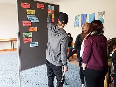 Studierende vor Tafel