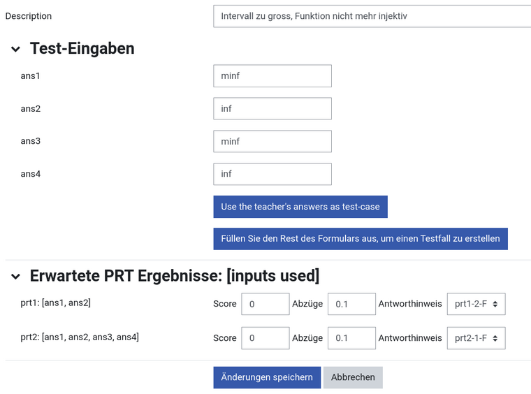 Dashboard zum Testen der Fragen