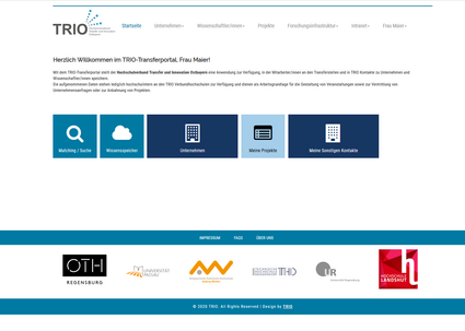 Bildschirmaufnahme von der Startseite des Transferportals