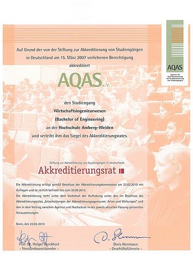 Akkreditierungsurkunde: Beispiel Wirtschaftsingenieurwesen