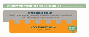 Studium mit vertiefter Praxis Bachelor auf 3,5 Jahre praxisintegrierend. 16 Monate Bachelorstudium und paralleles Hochschulstudium.