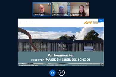 Screenshot von drei Personen bei Online-Veranstaltung 