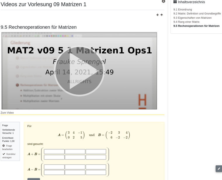 Screenshot der Moodle-Seite