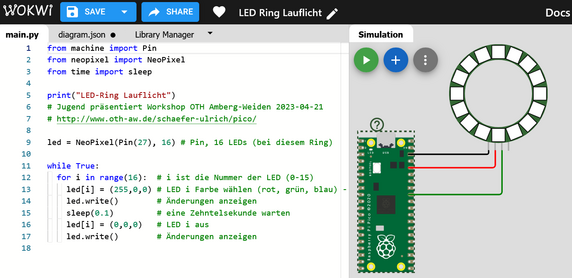 Wokwi-Projekt LED-Ring Lauflicht